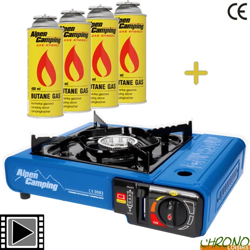 Pack Alpen Camping Réchaud Portable Bavaria + 4 Gaz 1 Pack Alpen Camping Réchaud Portable Bavaria + 4 Gaz